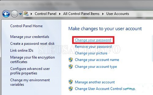 Thực hiện thay đổi mật khẩu cho máy tính