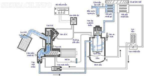 Cấu tạo và sơ đồ nguyên lý máy nén khí trục vít