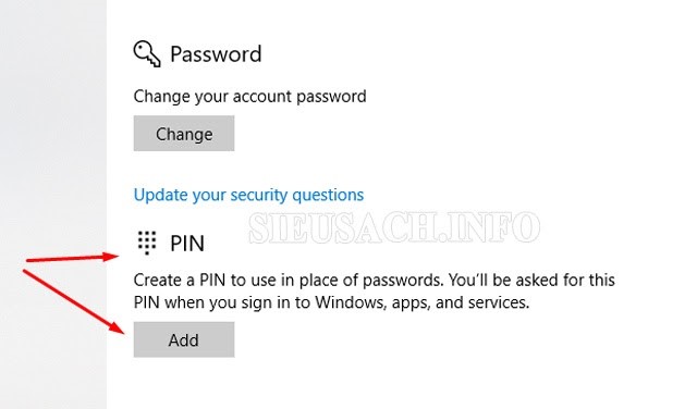 Tạo mật khẩu cho máy tính Win 10 bằng Pin